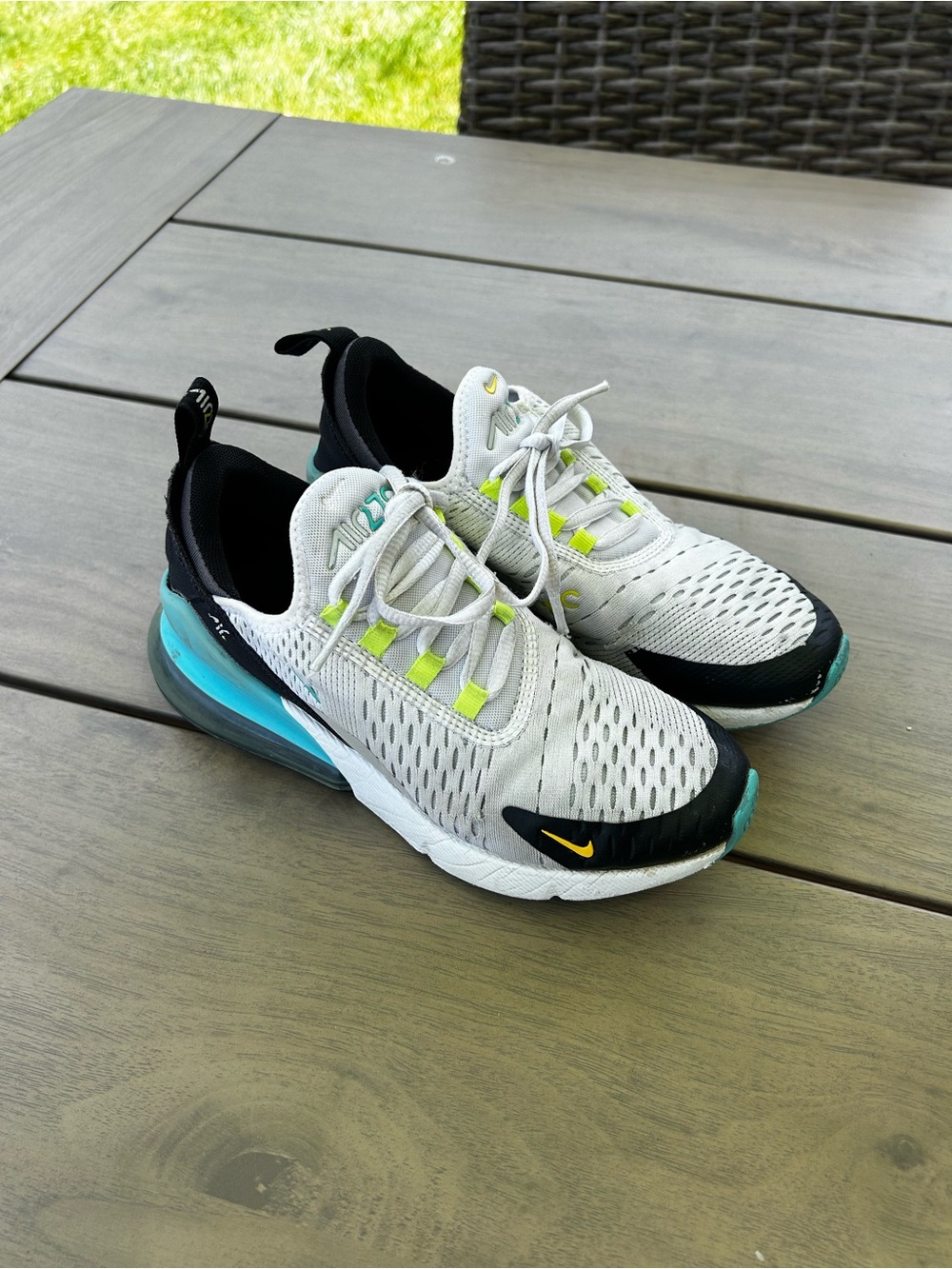 Nike Air Max 270 White Black Teal Lime Accent Sneakers